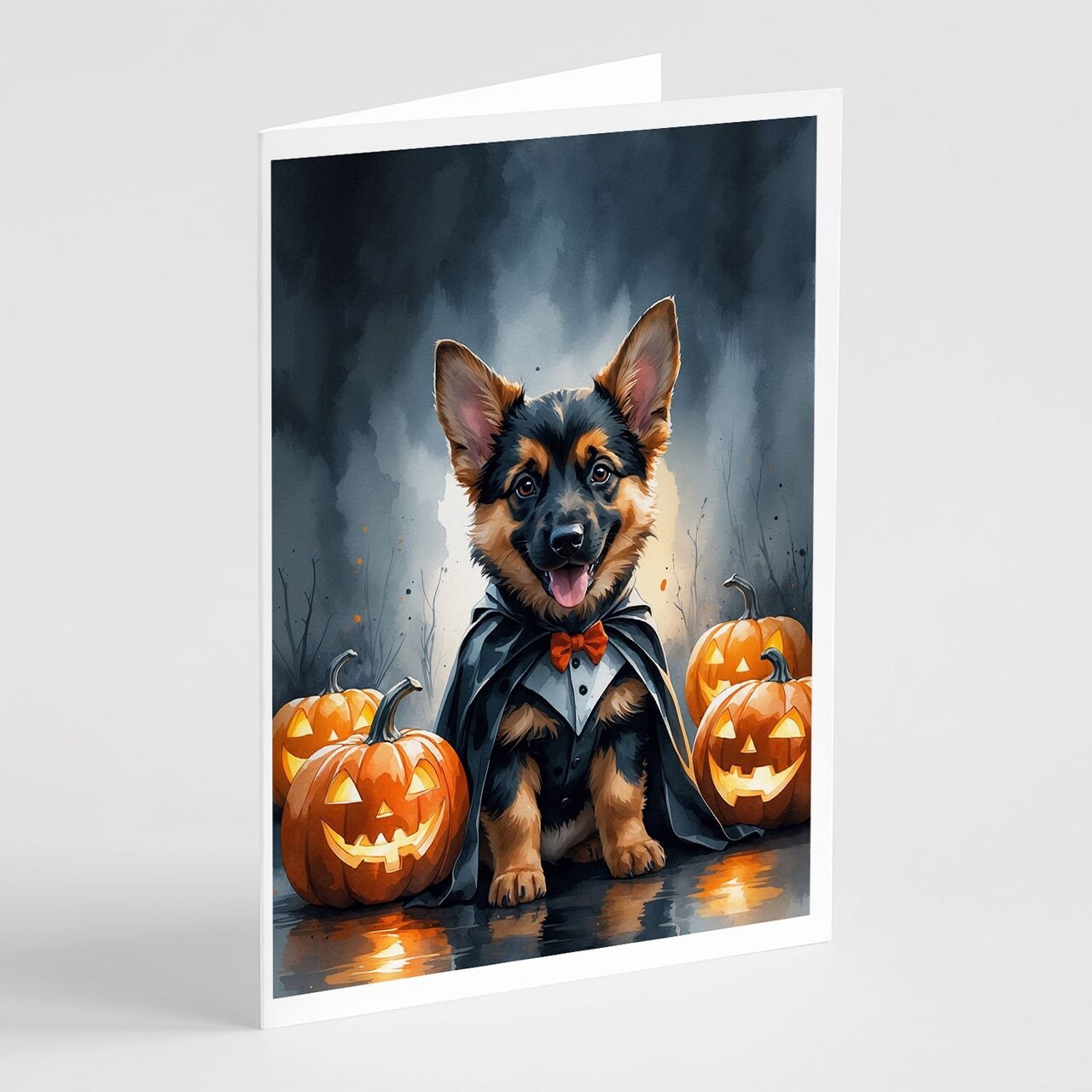 Edge Collections - 5" x 7" - Multicolor - German Shepherd Puppy Halloween Greeting Cards - 8 Pieces